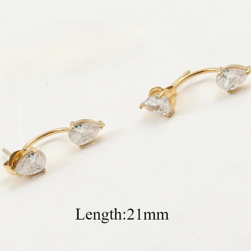 Front and Back Ear Waterdrop Zircon Cshaped Earrings for Women Stainless Steel Earring 250811 - view 5