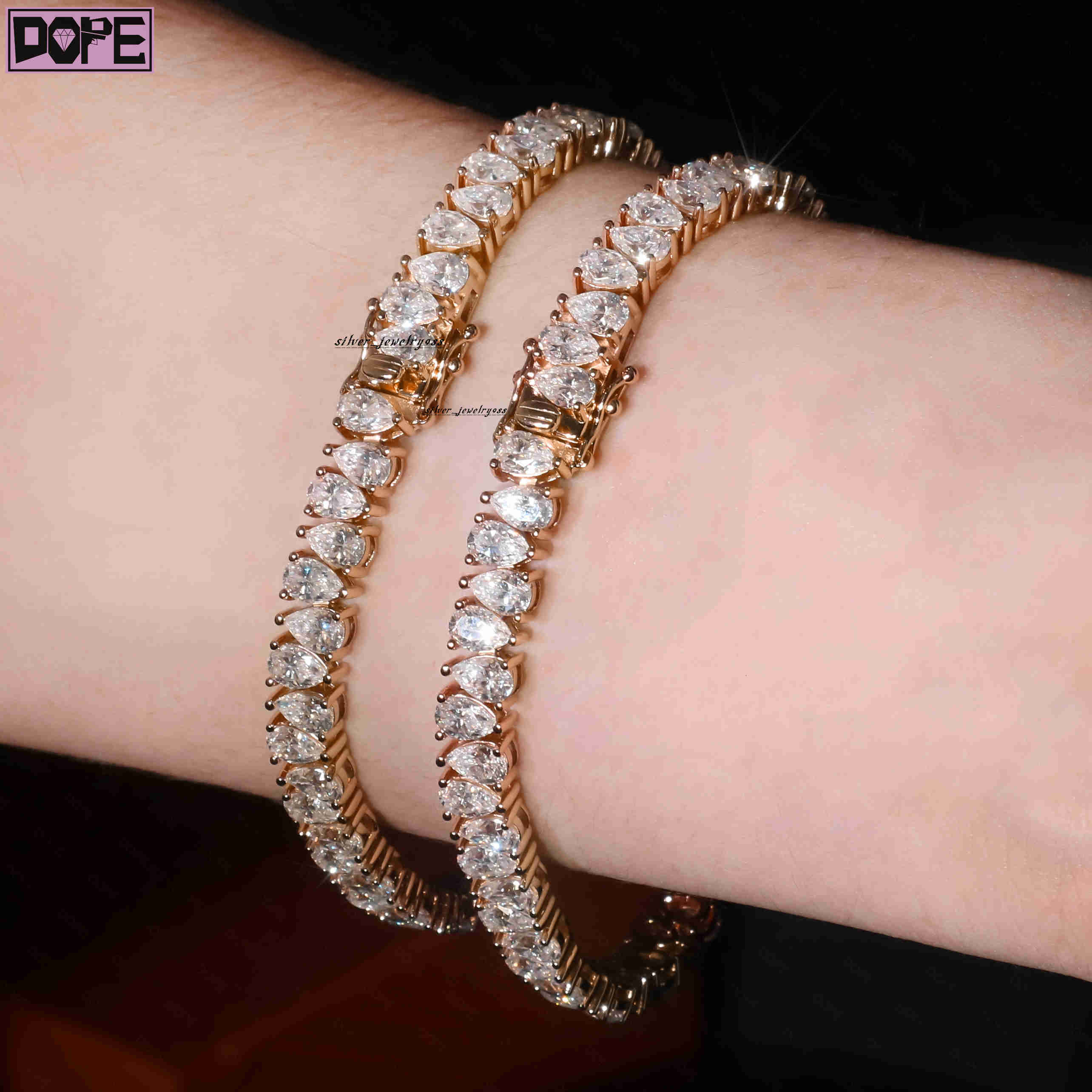 Hot Tennis Bracelet VVS Pear Cut Moissanite Iced Out Hiphop 925 Sterling Silver Moissanite Tennis Bracelet