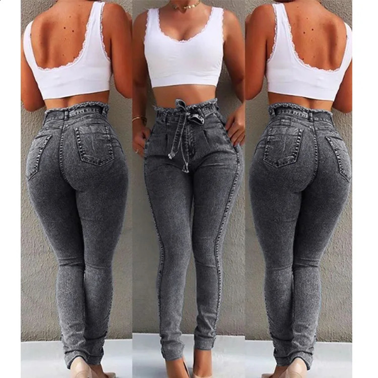 High Waist Jeans For Women Slim Stretch Denim Jean Bodycon Tassel Belt Bandage Skinny Push Up Woman clothe 4XL 5XL Z260313