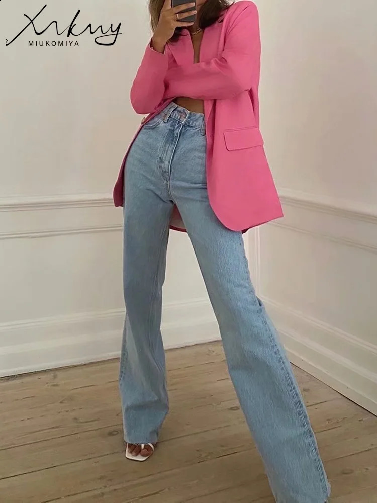 MiuKoMiYa Straight Jeans Women High Waist Streetwear Light Blue Boyfriend Denim Pants Ladies Wide Leg White For Z260313