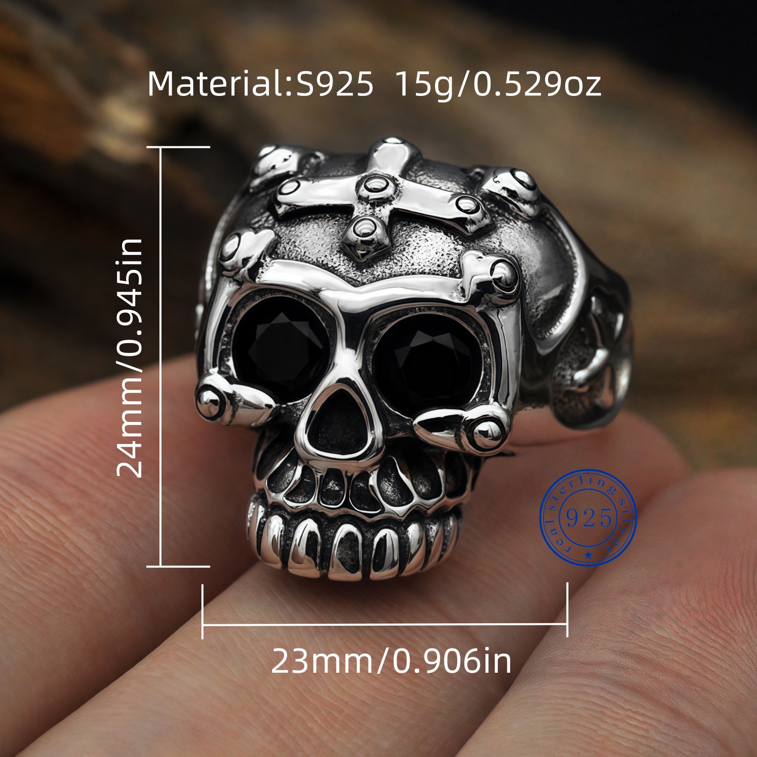 Skull Head/Organizational Belief/Golden Virgin Mary/Lucky Goddess/V-shaped Smile Religious Totem Vintage S925 Thai Silver Personality Cowboy Adjustbal