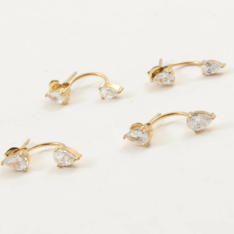 Front and Back Ear Waterdrop Zircon Cshaped Earrings for Women Stainless Steel Earring 250811 - view 7