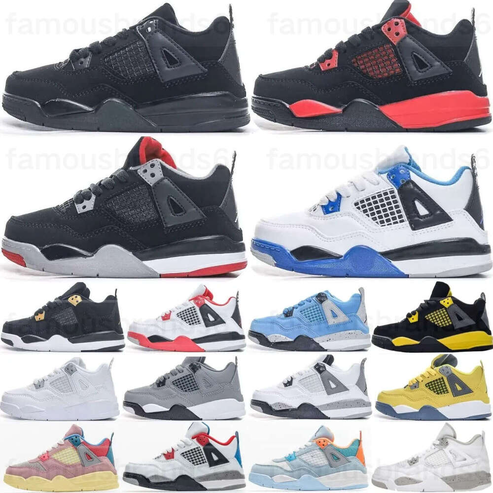 Kids Shoes 4 Basketball 4s Baby Shoe Designer Black Cat Sneakers Toddler Boys Children Red Cement Military Trainers Kid Youth Infants Girls Lighing Blue With