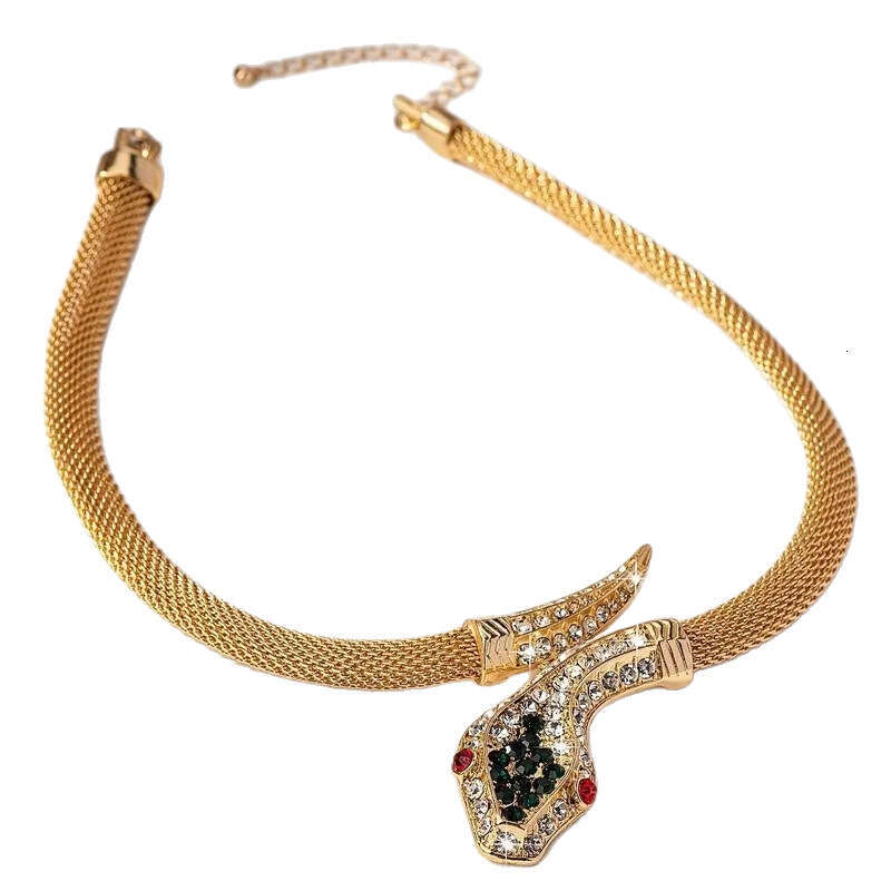 Women Gold Plated Jewelry Chokers Classic Fashion Full Zircon Dia Stone Wide Snake Shaped Choker Necklace Social Gatherings