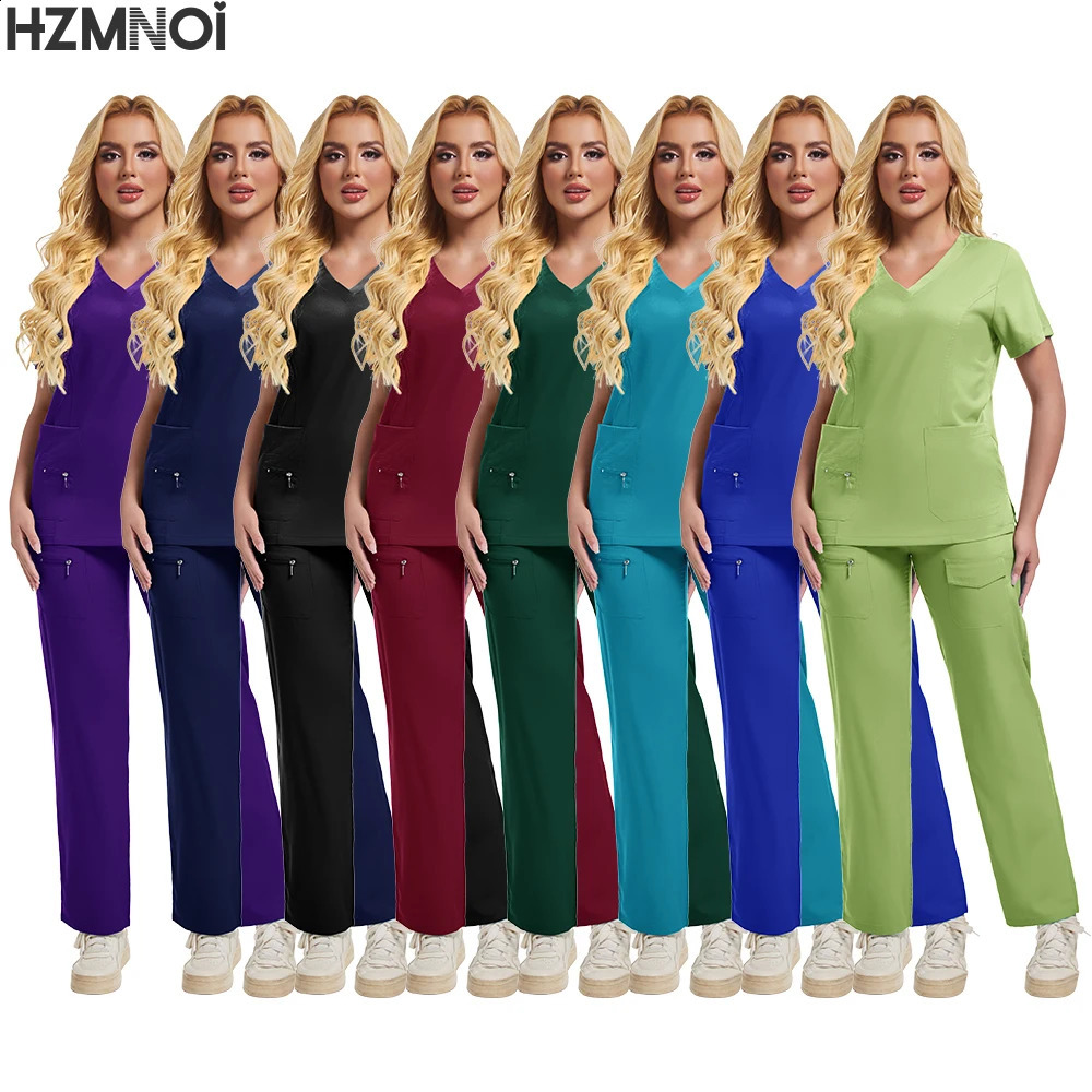 Nurse Uniform Quick Dry Pet Grooming Workwear Doctor Scrubs Sets Operating Room Gown Short Sleeve Elastic Pants 250823