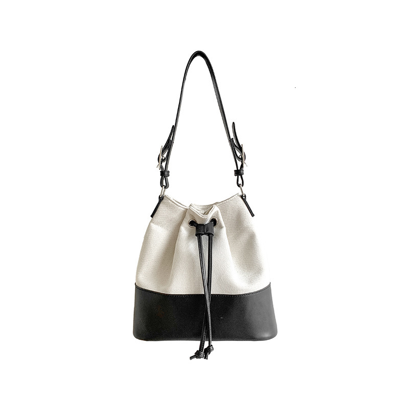 Korean Style Fashion Large Luxury Bag Capacity Canvas Patchwork Drawstring Bucket Designer Bag Bag Women's Versatile Casual Shoulder Bag Women�