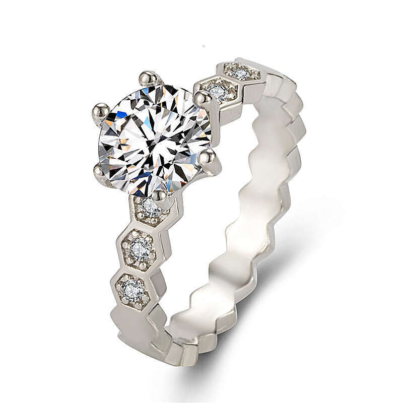 Real Solid Gold Women Honeycomb shaped ring Cluster Rings Wedding Anniversary Engagement Ring Hexagon Round Moissanite Diamond Trendy