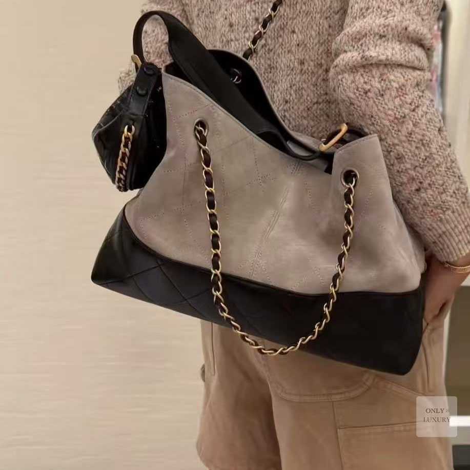 designer tote premium 25A hobo suede double chain crossbody bags genuine leather women shoulder bag fashion wallet retro brown large shopping handbag 