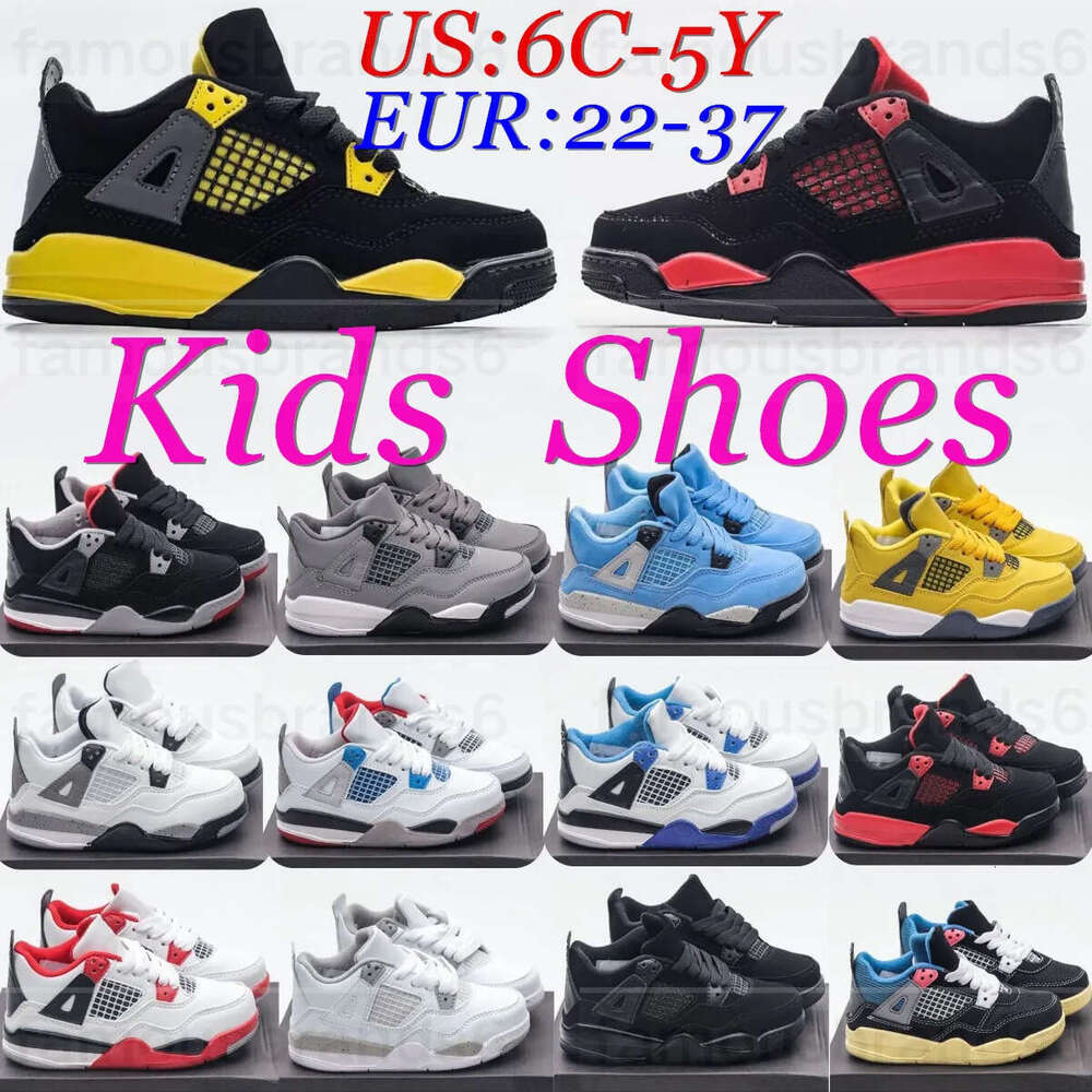 4s Kids Shoes 4 Basketball Shoe Black cat Toddler Sneakers TD cool grey University Blue bred Boys Girls BasketBall Pour Enfants Athletic Outdoor with box
