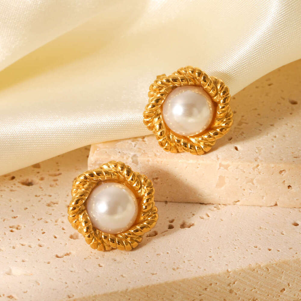 Flower pearl earrings stud Women Retro Vintage Luxury Ball Side Wear Chinese Earring Earings Ear Rings Charm Jewelry Gift