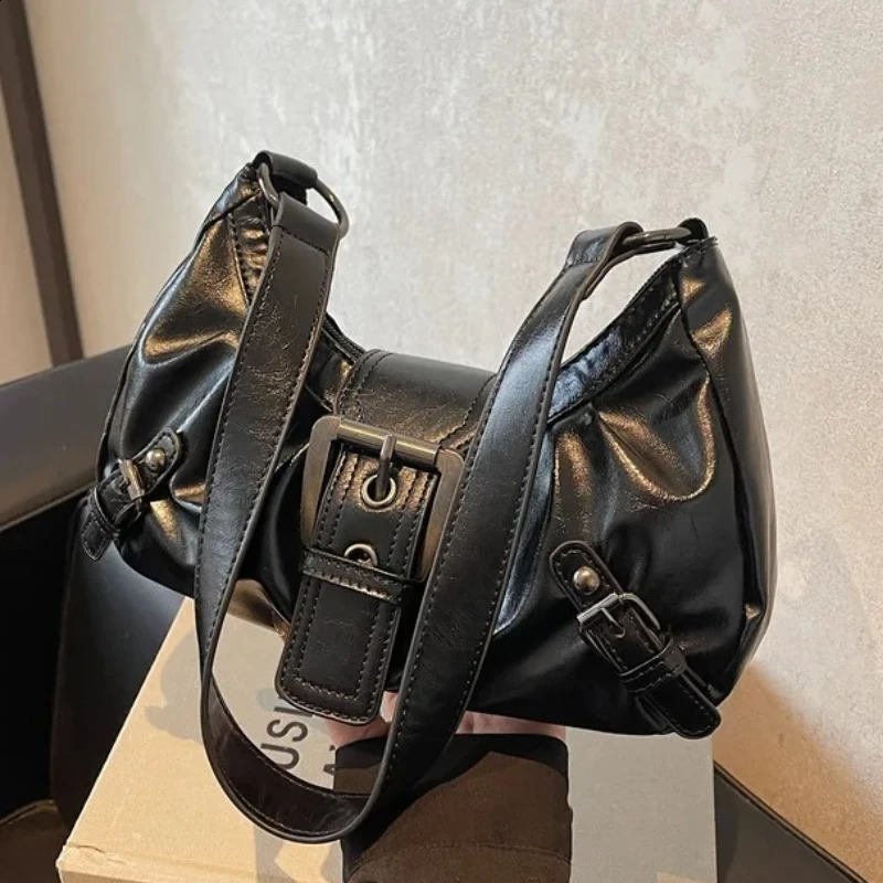 Vintage PU Leather Shoulder Bag for Women 2025 Y2K Spicy Girl Trend Maillard Style Underarm High Quality Handbags 250820