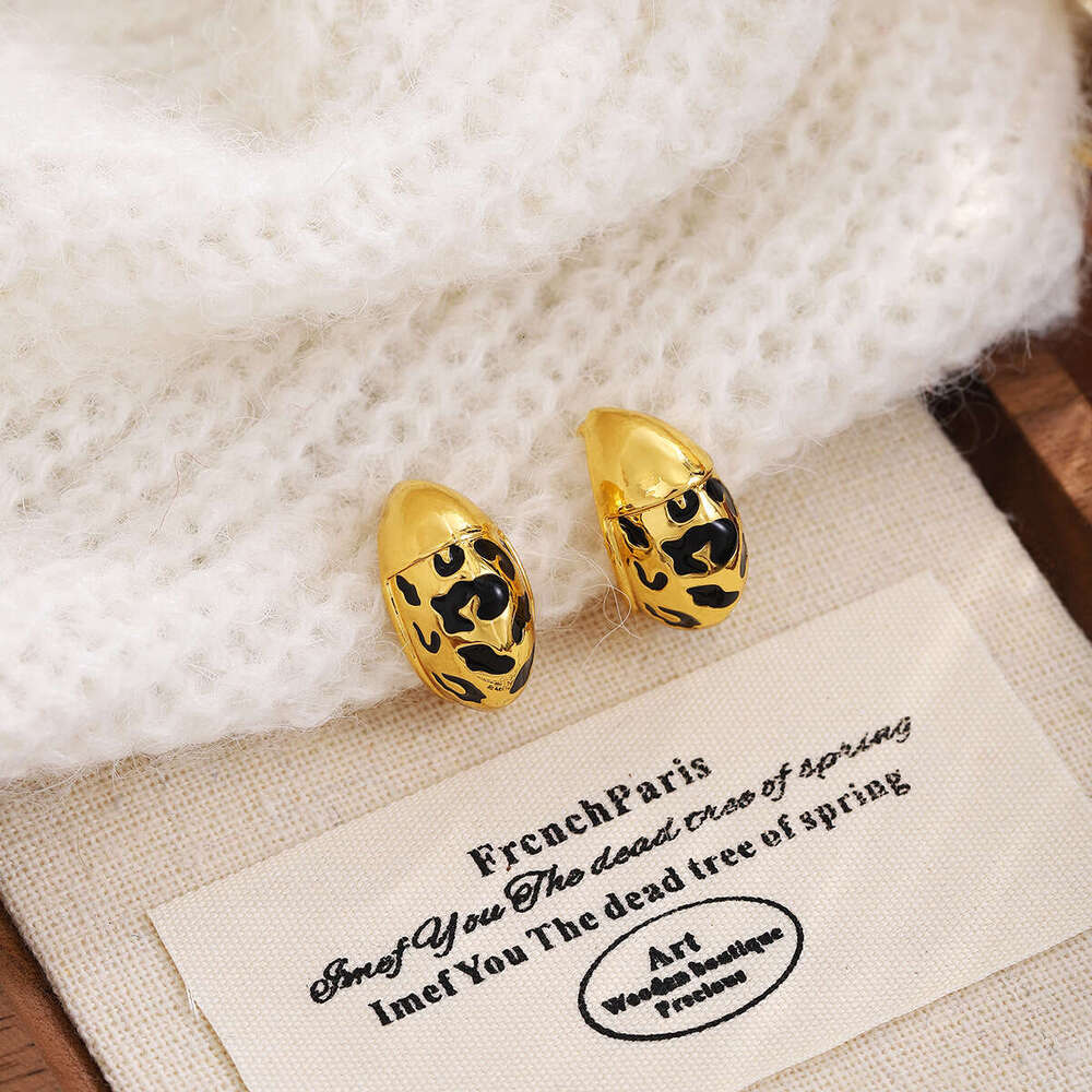 boucle d oreille luxe Geometric Leopard Print Earrings Maillard Retro Earrings Fashion Temperament Earrings gold earrings Oil-dripping leopard print e