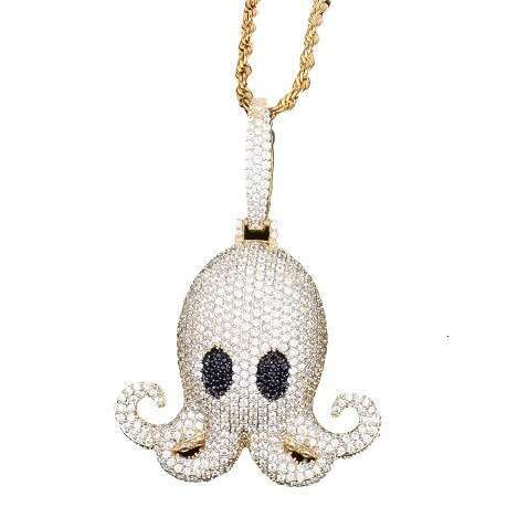 luxury Necklace Hip Hop Jewelry Micro Pave Zircon Animal Iced Out Octopus Pendant Necklace With Rope Chain Men Women