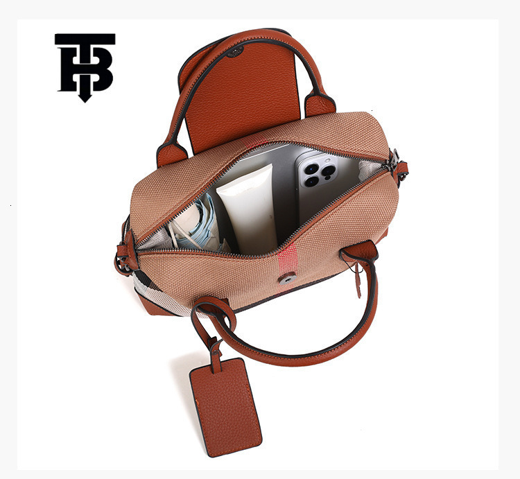 TB BHULAMTE Free Shipping Designer Luxury Women's Plaid Canvas Leather Splicing Versatile Handbag Fashion Flip Shoulder Crossbody Bag Shopping Ba