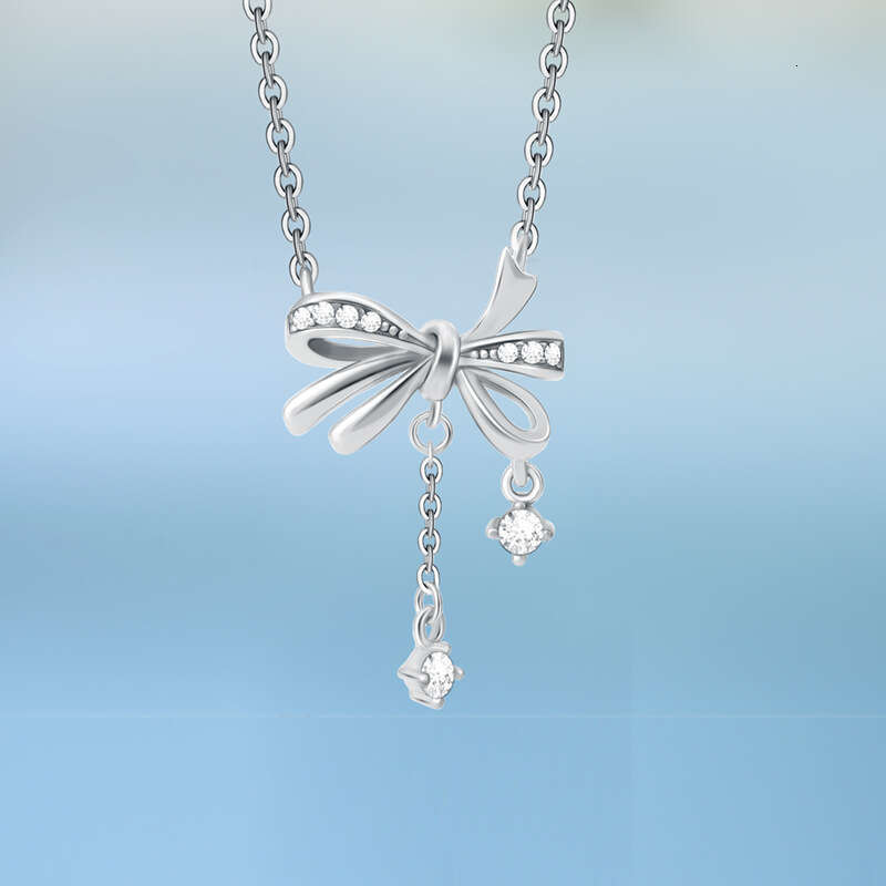 Bow necklace luxury jewelry Butterfly Pendant Necklace for Women Zircon Drop Choker Dainty Bow Collarbone Chain
