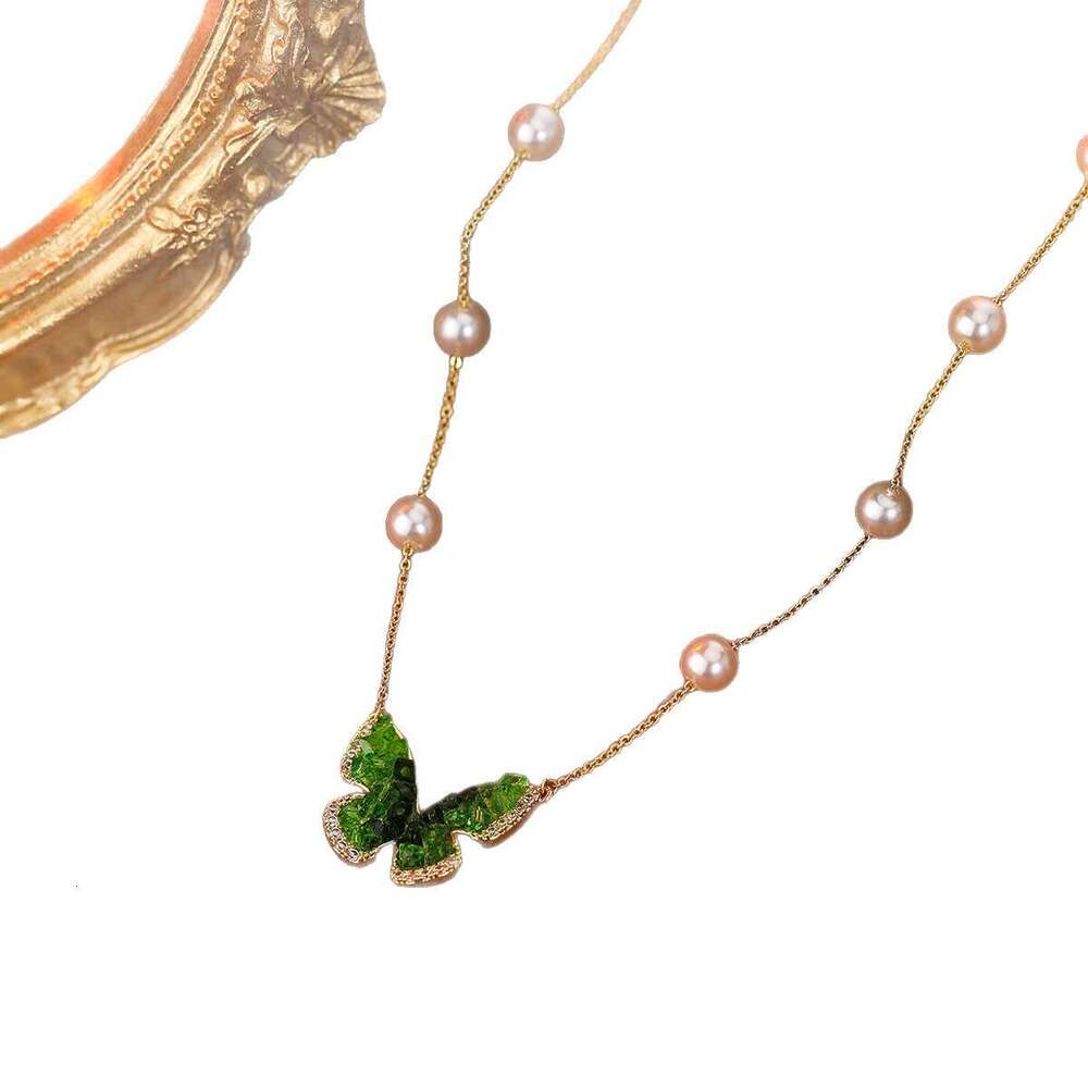 Green zircon butterfly earrings light niche simple women's versatile high beauty celebrity universal earrings butterfly necklace