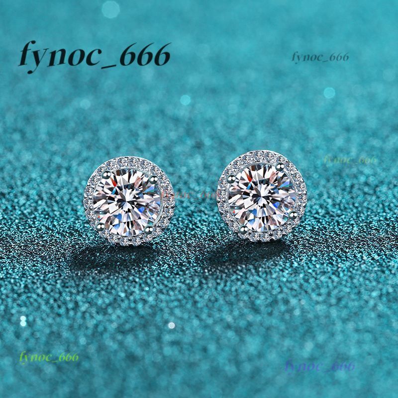 Luxury 925 Sterling Silver 1ct Moissanite Four Claw Round Surround Diamond Stud Earrings Fashion Elegant Wedding Party Jewelry