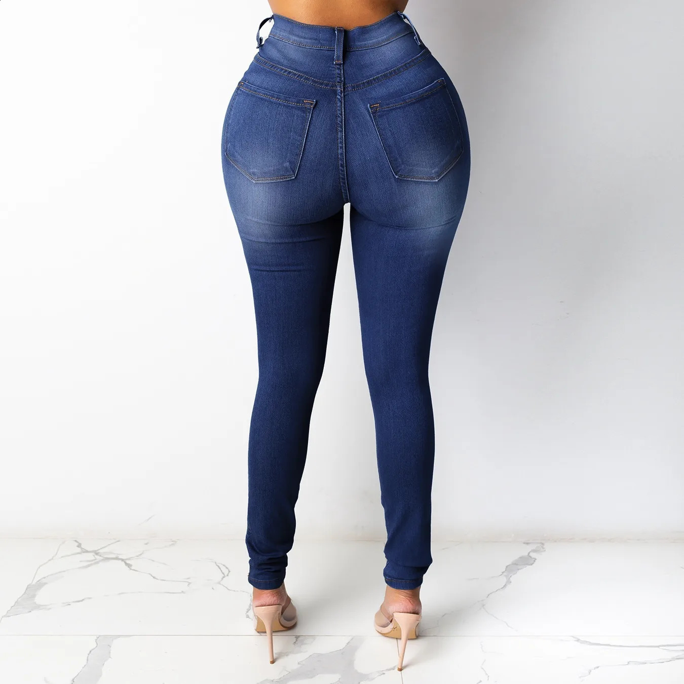 Pencil Pant Women Denim Pants Long Jeans Sheath Sexy Slim Fit Solid Casual Tight High Waist Trousers Autumn Elegant Splice Z260313