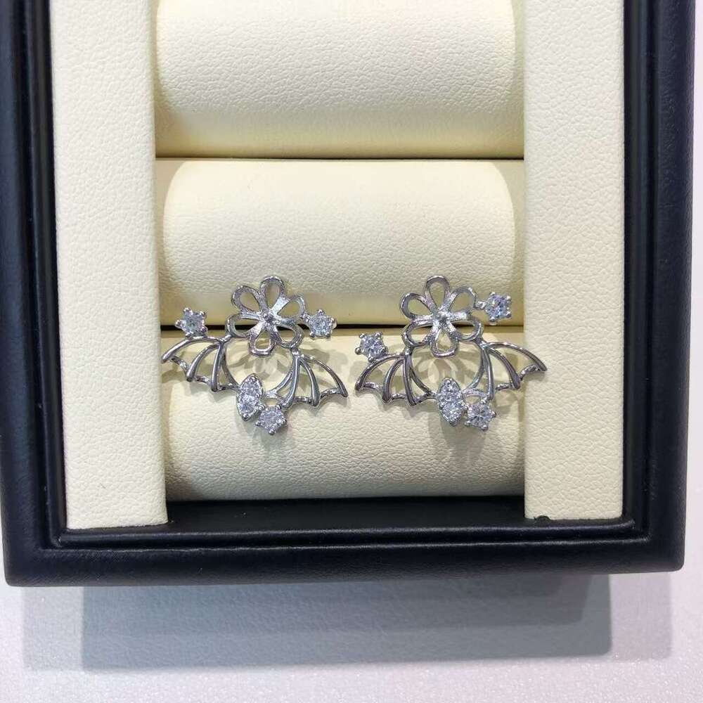 pearl stud earrings Stud Earrings Woman mini Sier Plated double Letter Crystal Rhinestone Earring Jewelry