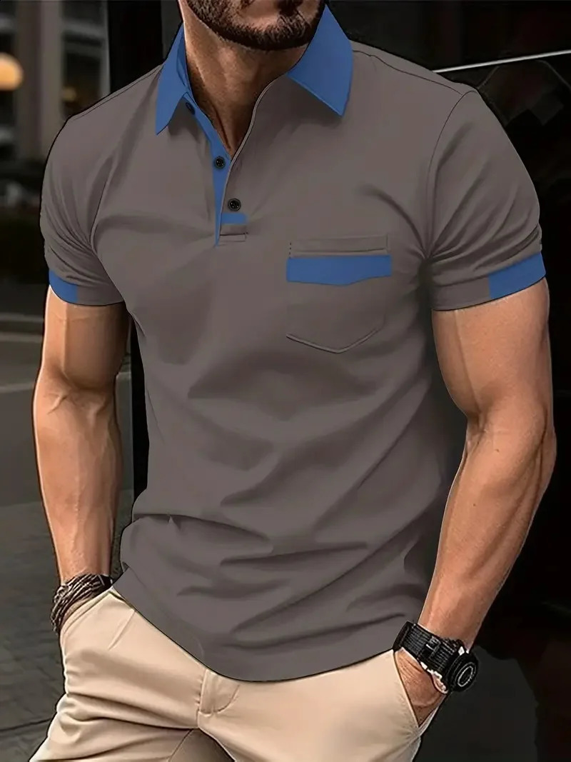 Summer mens multi-color pocket t-shirt fashionable trendy casual fitted polo shirt high-quality sports pullover shirt 250823