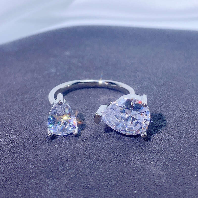 open ring Classical Wedding Rings Luxury Jewelry Real Water Drop Zircon Diamond Gemstones Party Eternity Women Couple Bridal Ring Set Gift