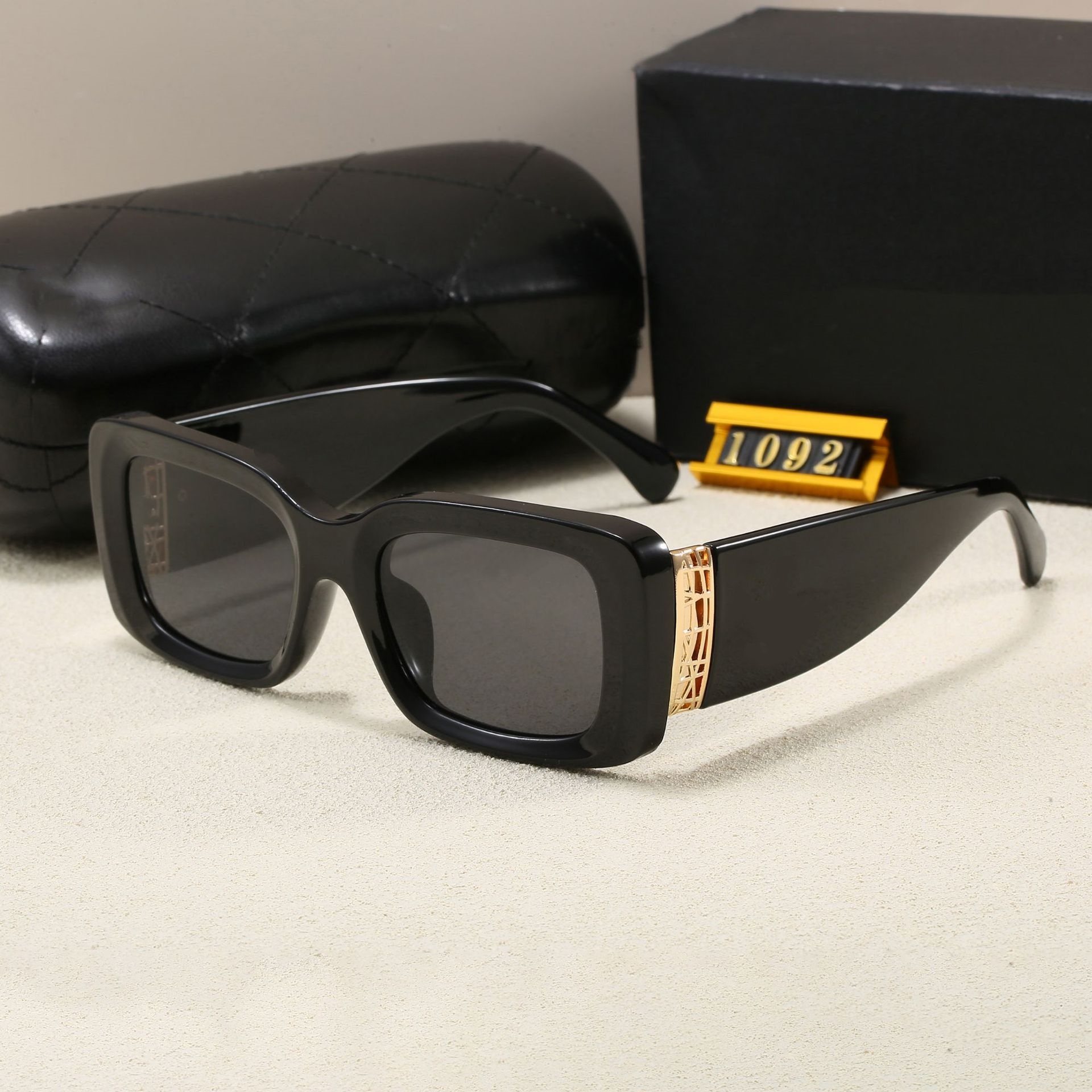 Square Designer Sunglasses Men - Black Gold Frame UV Protection Glasses With Box Y260207