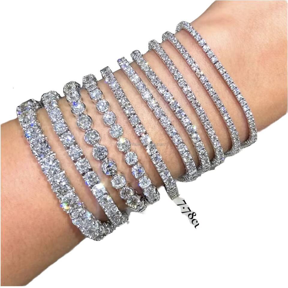 Customized Luxury Vintage Tennis Bracelet for Women 10K Solid Gold with Lab Grown Diamond Charm Iced Diamond Bracelets Bangles