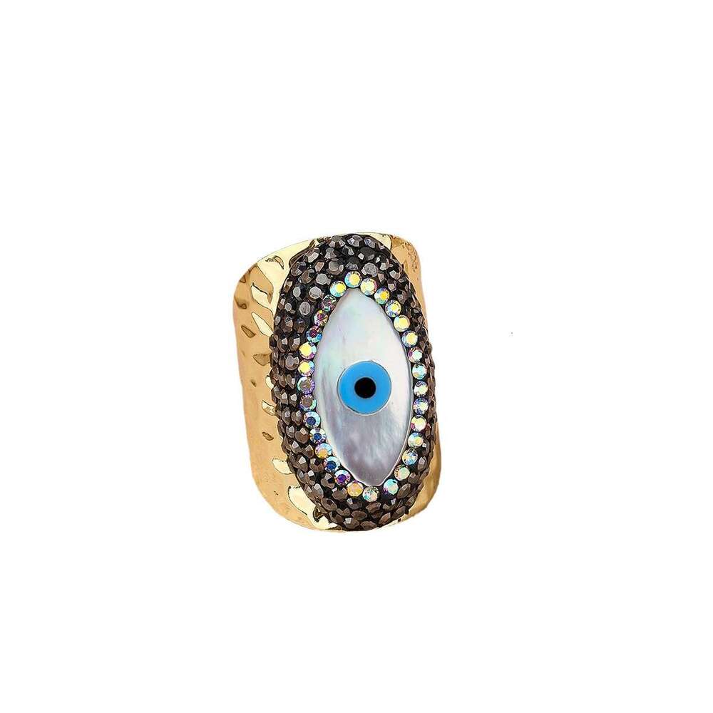 luxury Turkish Fashion Style Shell Eye Mud Inlaid Diamond Adjustable Electroplated Gold Personality Ring Turkish Eye bague