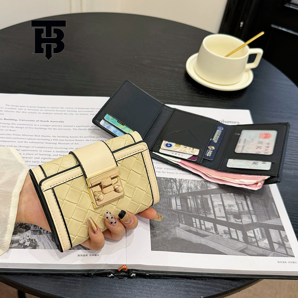 TB BHULAMTE Free Shipping Designer Luxury Women's Wallet Classic Short Woven Card Holder Fashionable Luxury Buckle Fold Long Handbag Coin Bag