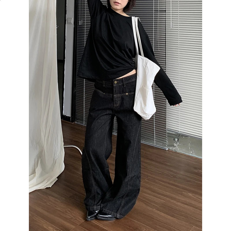 Blue Women Jeans High Waist Vintage Straight Baggy Denim Pants Strtwear Y2K American Style Wide Leg Trouser Z260313