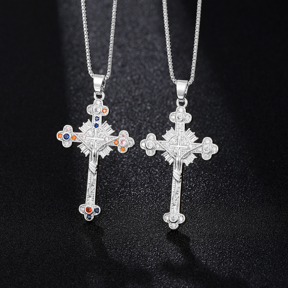 Free shipping designer jewelry New Zircon Cross Pendant Necklace European and American Trend Collarbone Chain Hip Hop Personality Neck Chain Jewelry W