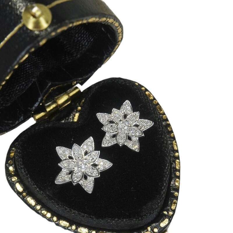 Sterling Silver Jewelry luxury earrings for Women Elegant Accessory Stud Earrings Floral Design Zircon Stones for Sensitive Skin