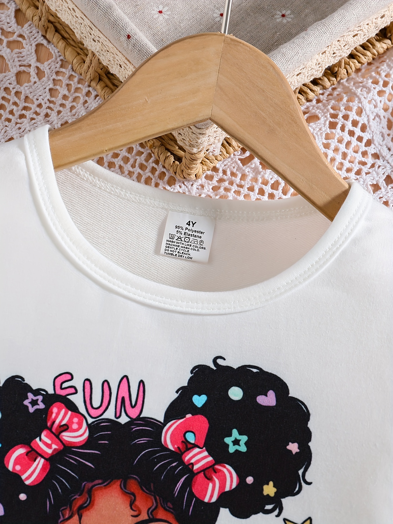 Girls' Set with Round Neck Bubble Sleeve Top & Bell Bottom Denim Pants white top - KJ1C4230A