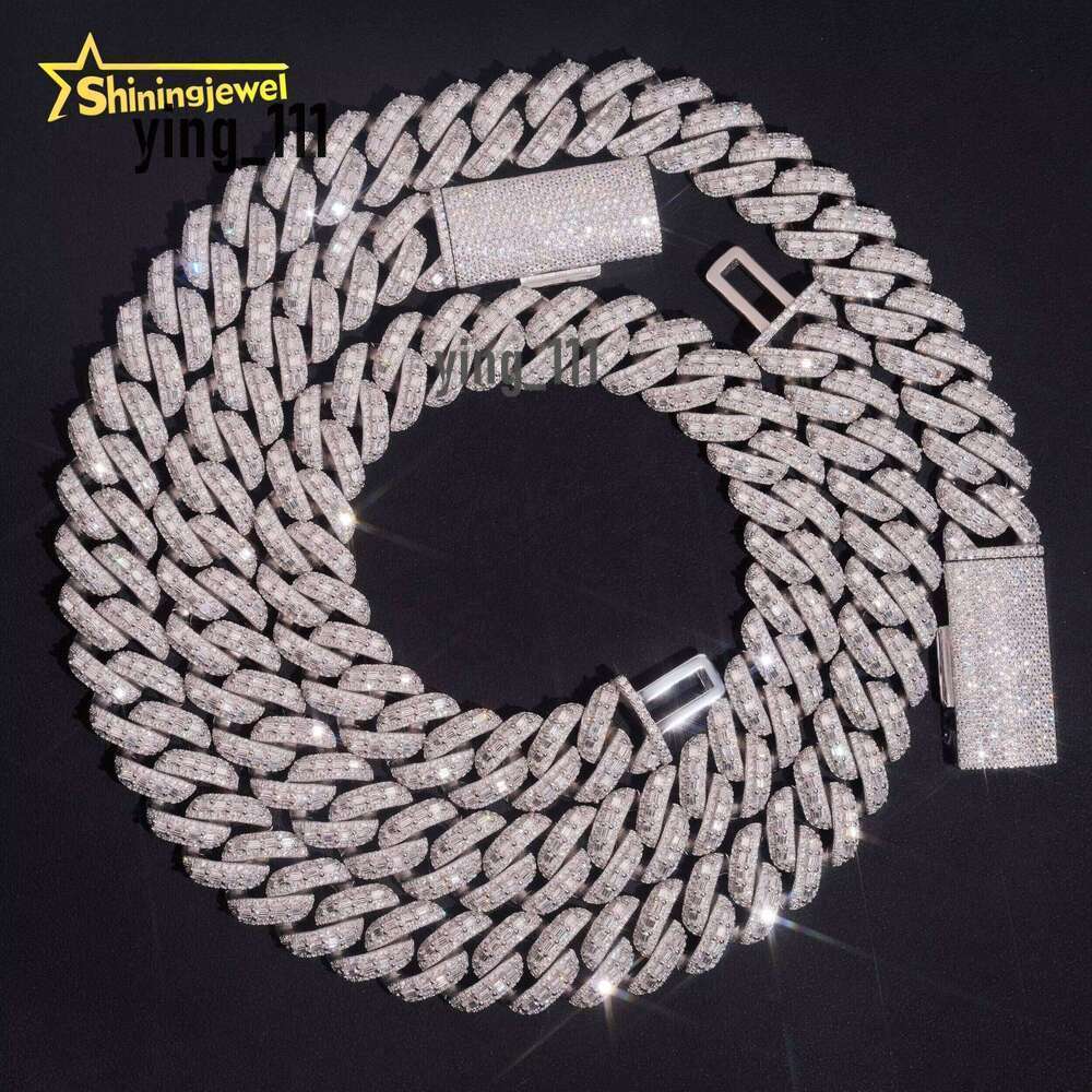 Rapper Jewelry Hip-Hop Style Long Stick Bread Moissanite Iced Out 18Mm Sier Dia Cuban Chain