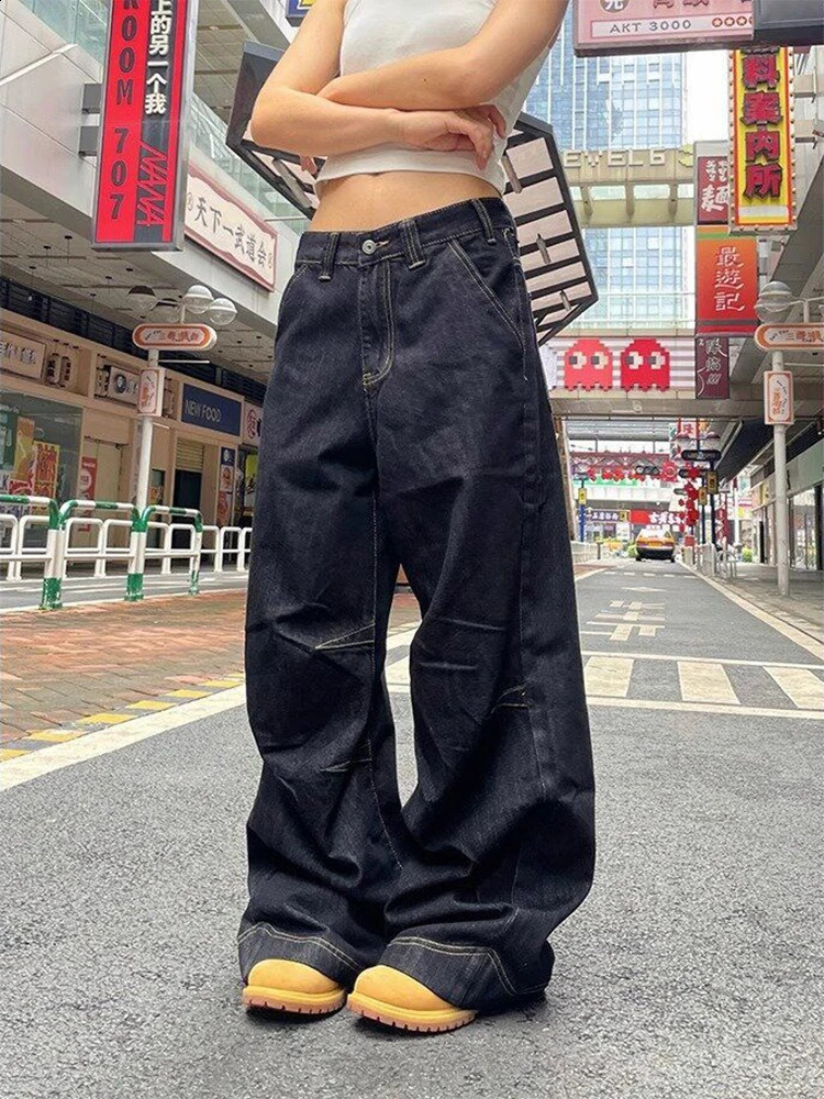Vintage Y2K Wide Leg Loose Jeans Women Harajuku High Waist Baggy Denim Pants Korean Fashion Streetwear Black Cowboy Trousers Z260313