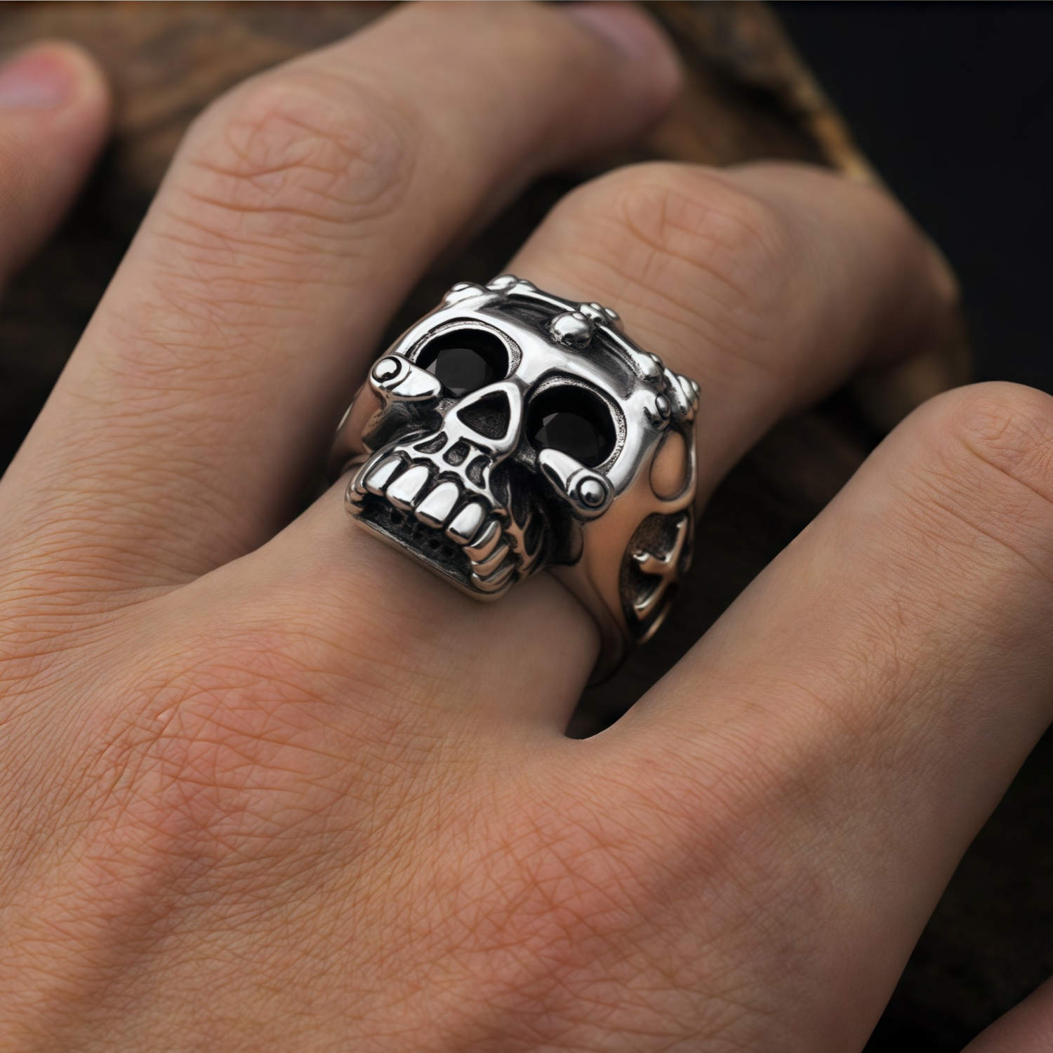 Skull Head/Organizational Belief/Golden Virgin Mary/Lucky Goddess/V-shaped Smile Religious Totem Vintage S925 Thai Silver Personality Cowboy Adjustbal