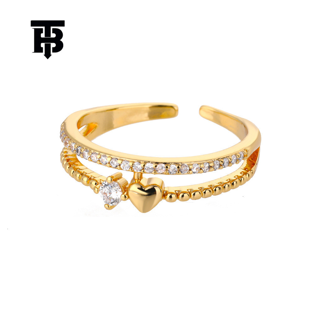 TB BHULAMTE European And American Fashion New Zirconia Inlaid Chain Geometric Ring 18K Light Luxury Designer Adjustable Open Women's Ring Jewelry