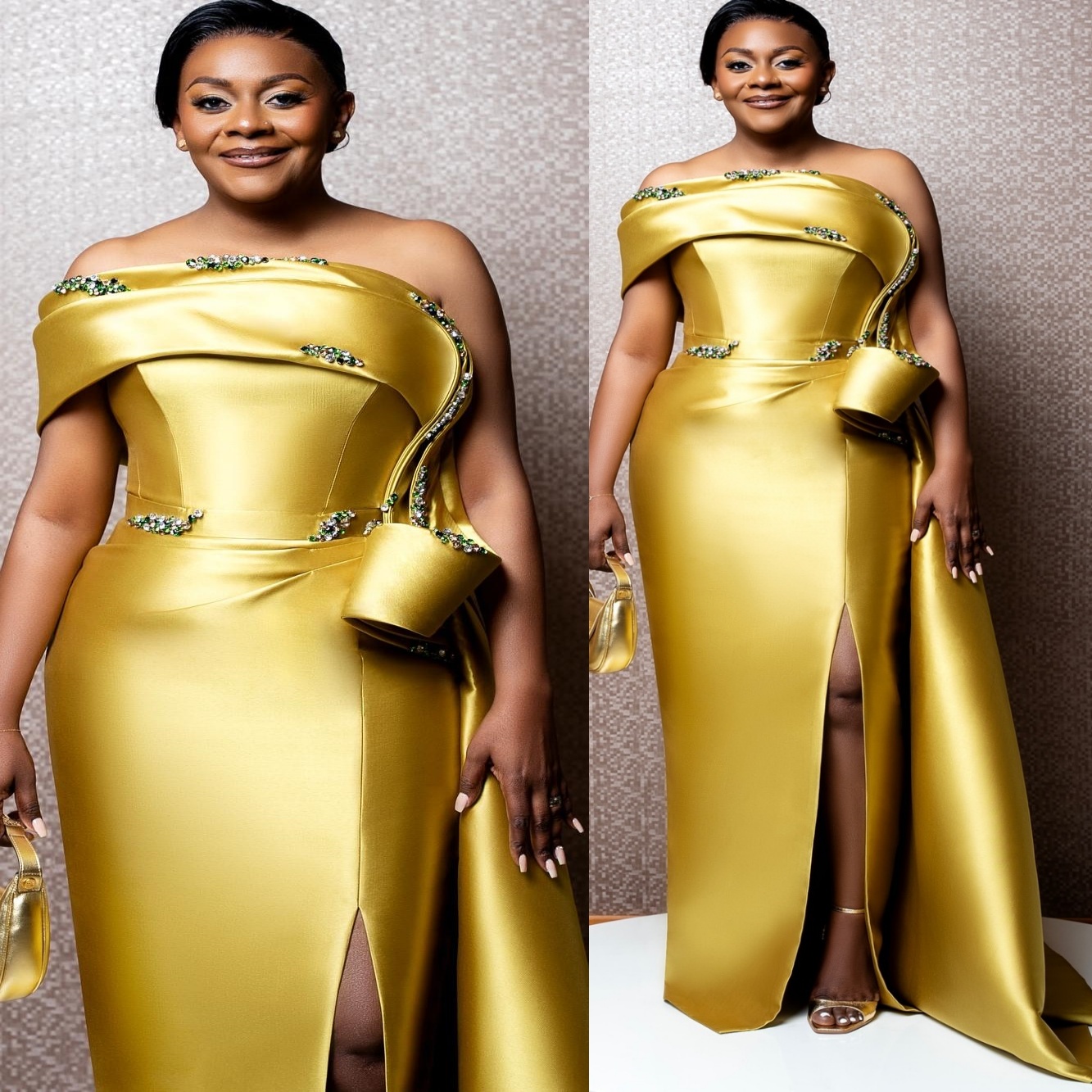 2025 Plus Size Gold Sheath Mother Of Bride Dresses Beaded Crystals Satin Prom Evening Party Mama's Dress Vintage 50's Birthday Wedding Guest