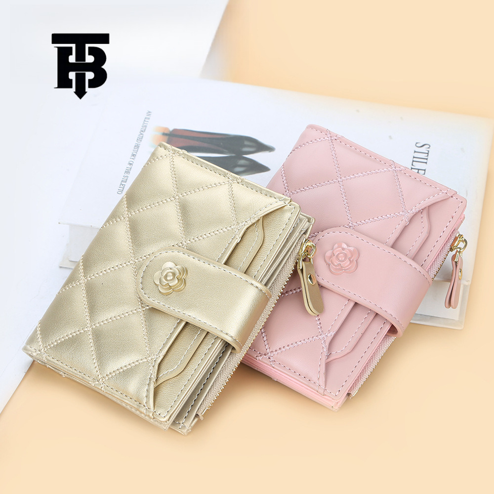 TB BHULAMTE Free Shipping Designer Luxury Women's Short Wallet Korean Version Diamond Grid Multi Slot Card Bag Zipper Coin Bag Driver's Lice