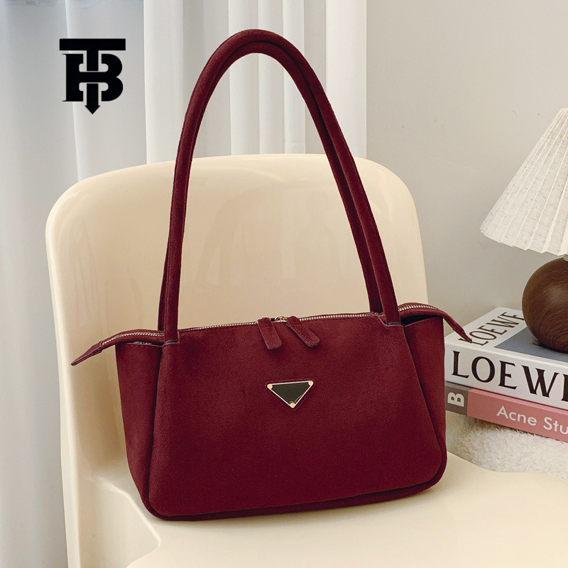 TB BHULAMTE Free Shipping Designer Retro Deerskin Velvet Armpit Tote Luxury Bag Bag Large Capacity Spring Commuting Double Zipper Single Shoulder Wome
