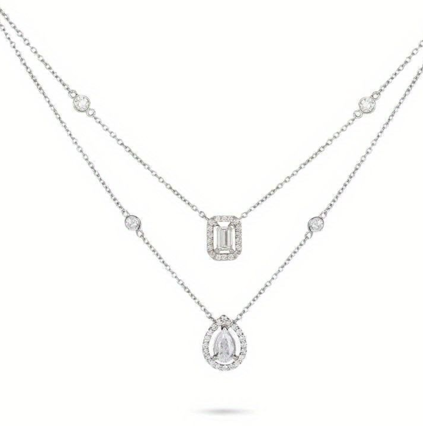 MT Luxury Fashion 925 Sterling Silver Pear-cut Emerald-cut Moissanite Diamond Double-layer Chain Necklace for Women Wedding Engagement Jewelry wholesa