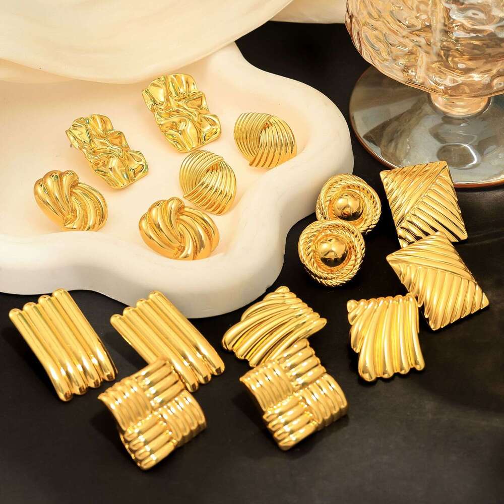 Simple geometric earrings Silver Stud Earrings Floral Knot String Gold Color Punk Women Girl Gift Jewelry Drop