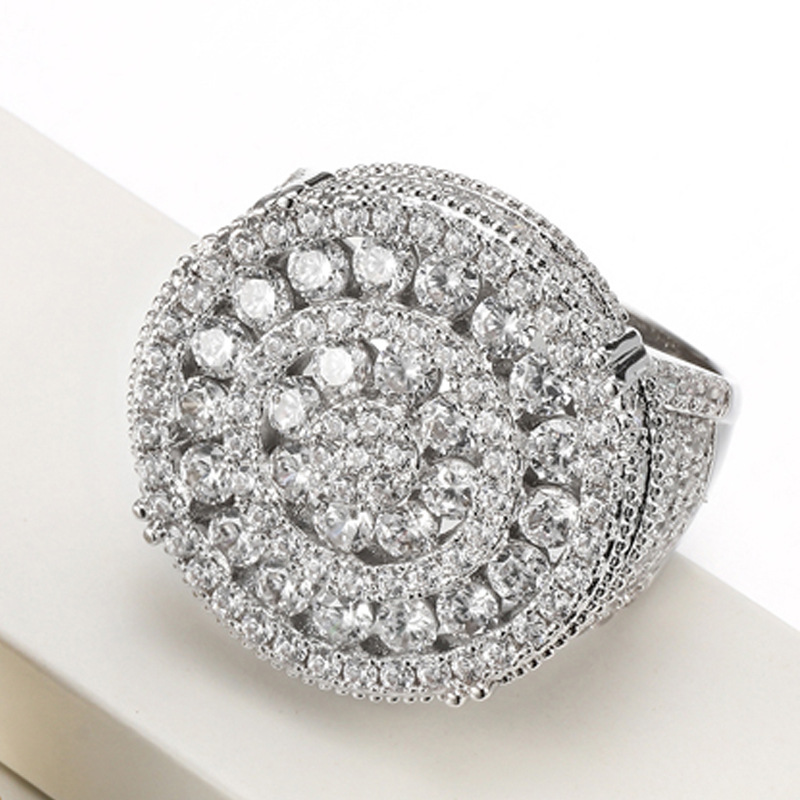 Hip Hop Style Ring with Large Real Gold Plate & Sparkling Zircon Men's Rap Jewelry