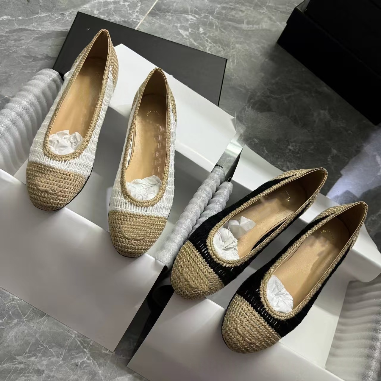2025 Designer Shoes New Paris Style Women's Ballet Flat Shoes Casual Design Women's Flat Shoes CC Ballet Shoes Women's Comfortable Breathable Knitted Shoes