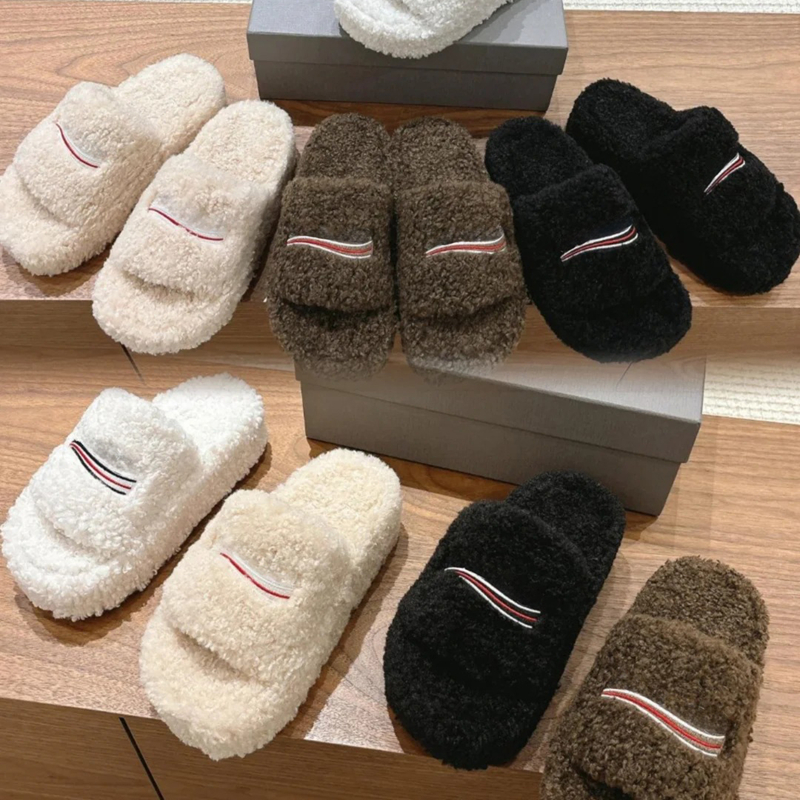 Luxury Slides Paris Designer men women Slippers Ladies Wool Winter Fur Fluffy Furry Warm Letters Sandals Comfortable Fuzzy Girl Flip Flop Slipper 35-46