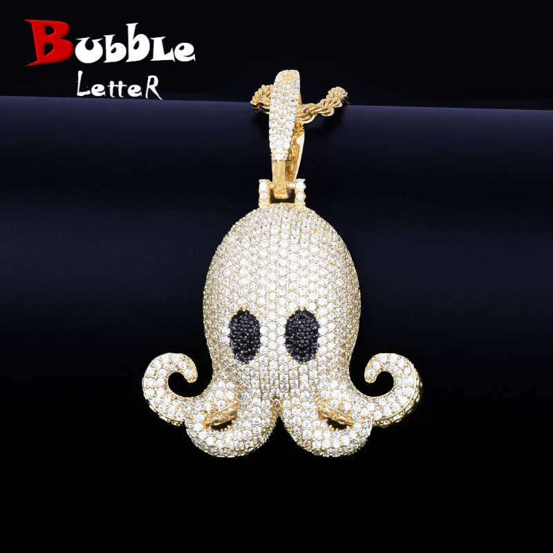 luxury Necklace Hip Hop Jewelry Micro Pave Zircon Animal Iced Out Octopus Pendant Necklace With Rope Chain Men Women