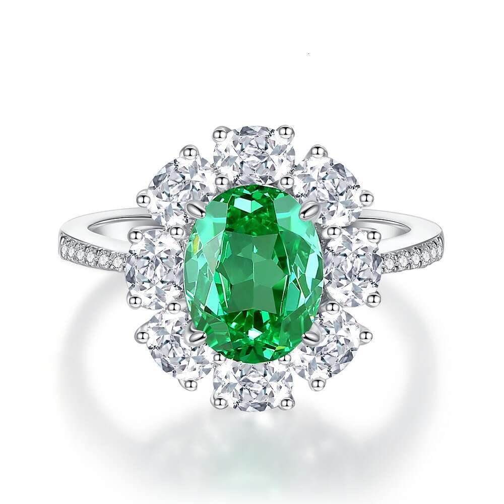 Flower shaped adjustable zircon ring Pure Silver Emerald Ring for Women High Carbon Diamond Radiant Ice Cut Zircon Wood Color Style luxury jewelry