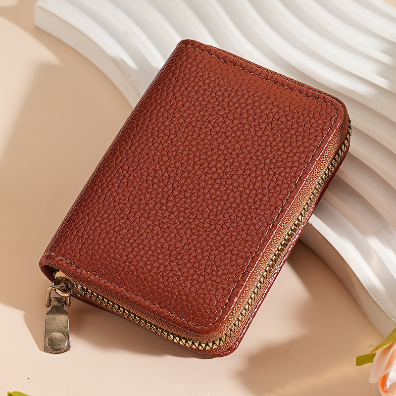 Women's Accordion Card Holder Korean Style Lychee Pattern Designer Bag Card Holder Men's Versatile Casual Business Credit Card Organizer One