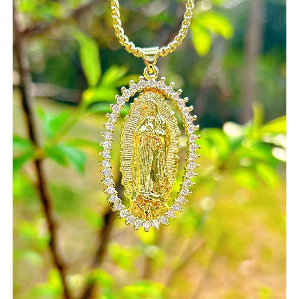 Gold Plated Virgin Necklace - Virgen De Mother Mary Our Lady of Guadalupe Pendant Amulet for Women Jewelry Gift