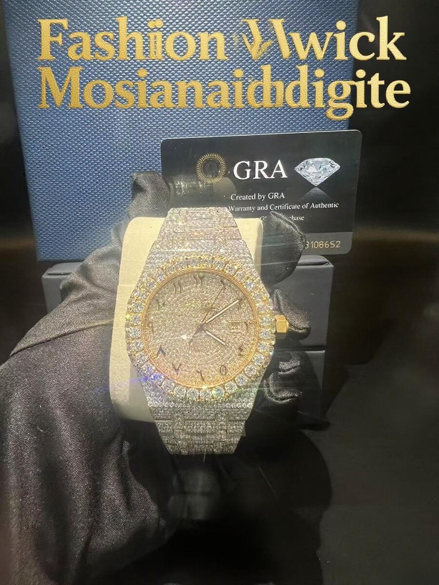 Free deliverySuper Clone VVS Moissanite Women Iced Out for Men Hip Hop Automatic nical Pass test Dia Watch